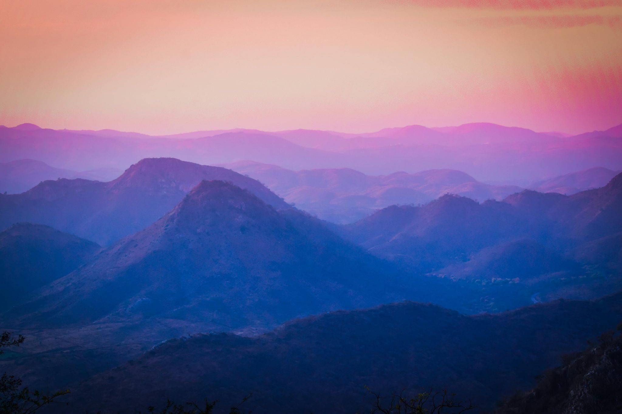 Beautiful sunrise view over the Aravalli mountains in Nagar, Rajasthan, India.